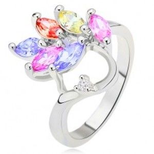 Šperky eshop - Lesklý prsteň, farebné zrnkovité zirkóny - list, číry kamienok L10.05 - Veľkosť: 48 mm