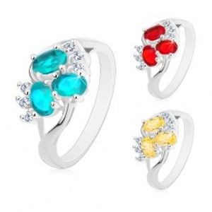 Šperky eshop - Lesklý prsteň s rozdelenými ramenami striebornej farby, číre zirkóniky, brúsené ovály M08.05 - Veľkosť: 53 mm, Farba: Červená