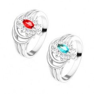 Šperky eshop - Lesklý prsteň s rozvetvenými ramenami, farebné zirkónové zrnko, oblúčiky S15.27 - Veľkosť: 55 mm, Farba: Červená