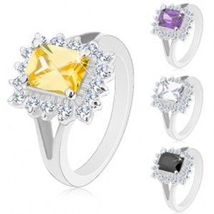 Šperky eshop - Lesklý prsteň so strieborným odtieňom, veľký hranol, brúsené zirkóny G05.18 - Veľkosť: 51 mm, Farba: Číra
