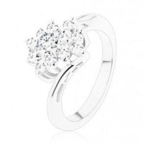 Šperky eshop - Lesklý prsteň so zahnutými ramenami, zirkónový obdĺžnik v čírom odtieni V04.17 - Veľkosť: 50 mm