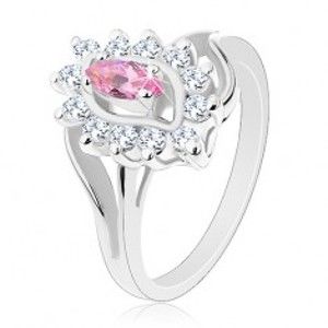 Šperky eshop - Lesklý prsteň v striebornej farbe, ružové zirkónové zrnko, okrúhle zirkóniky G01.17 - Veľkosť: 51 mm