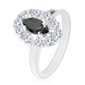 Šperky eshop - Lesklý prsteň v striebornom odtieni, čierne zrnko s čírou zirkónovou obrubou G13.01 - Veľkosť: 55 mm