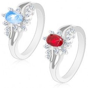 Šperky eshop - Lesklý prsteň v striebornom odtieni s rozdvojenými ramenami, brúsené zirkóny G15.27 - Veľkosť: 52 mm, Farba: Svetlomodrá