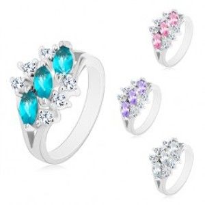 Šperky eshop - Lesklý prsteň v striebornom odtieni, tri zirkónové zrnká, číre zirkóniky AB26.30 - Veľkosť: 56 mm, Farba: Ružová