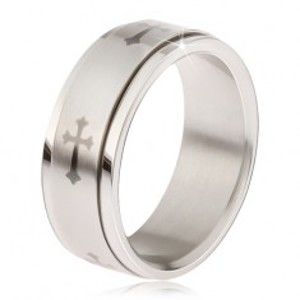 Šperky eshop - Lesklý prsteň z ocele - matná točiaca sa obruč, sivá potlač ľaliového kríža BB17.10 - Veľkosť: 67 mm