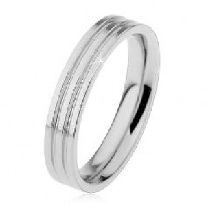 Šperky eshop - Lesklý prsteň z ocele 316L striebornej farby, dva pozdĺžne zárezy, 4 mm H5.13 - Veľkosť: 52 mm