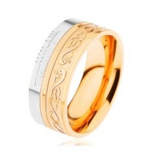 Šperky eshop - Lesklý prsteň z ocele 316L, zlatá a strieborná farba, špirála, had, zárezy HH6.8 - Veľkosť: 59 mm