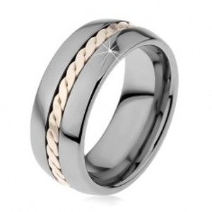 Lesklý prsteň z volfrámu s pleteným vzorom striebornej farby, 8 mm - Veľkosť: 54 mm