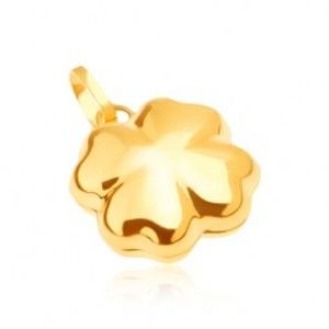 Šperky eshop - Lesklý zlatý prívesok 585 - trojrozmerný štvorlístok pre šťastie GG05.29