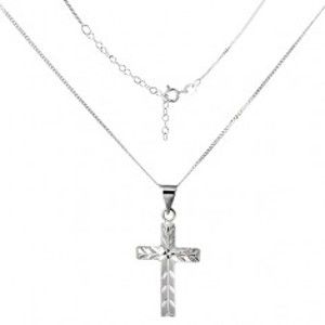 Ligotavý náhrdelník - krížik so šikmými zárezmi, striebro 925