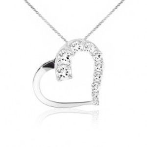Ligotavý náhrdelník, retiazka, kontúra srdca, číre kamienky, striebro 925