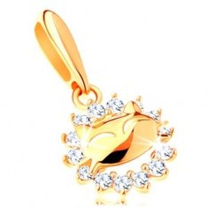 Šperky eshop - Ligotavý prívesok v žltom 14K zlate - zirkónová kontúra kruhu, mačička GG119.03