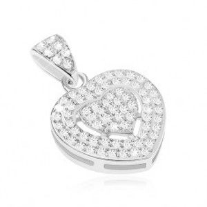 Šperky eshop - Ligotavý prívesok zo striebra 925, zirkónové srdiečko čírej farby, srdcový výrez SP54.02
