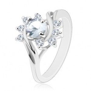 Šperky eshop - Ligotavý prsteň, oblúky čírych zirkónov, veľký okrúhly zirkón čírej farby G06.14 - Veľkosť: 49 mm