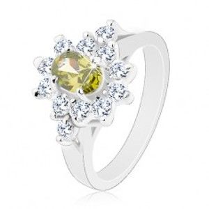 Šperky eshop - Ligotavý prsteň, oválny zirkón zelenej farby s čírym obrysom R29.28 - Veľkosť: 60 mm