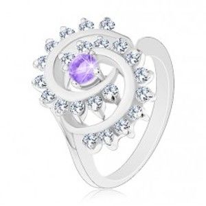 Šperky eshop - Ligotavý prsteň s ozdobnou špirálou s čírym lemom, svetlofialový zirkón V03.12 - Veľkosť: 52 mm