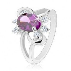 Šperky eshop - Ligotavý prsteň s rozdvojenými ramenami, fialový brúsený zirkón, hladké oblúky G15.08 - Veľkosť: 51 mm