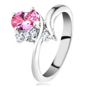 Šperky eshop - Ligotavý prsteň so zahnutými ramenami, ružový oválny zirkón, čire zirkóniky G10.26 - Veľkosť: 56 mm