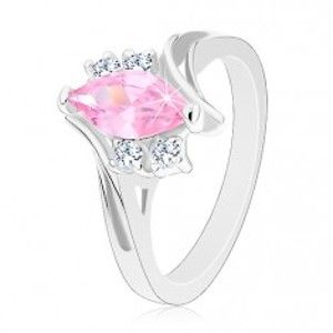 Šperky eshop - Ligotavý prsteň so zárezom na ramenách, zirkóny v ružovej a čírej farbe G14.29 - Veľkosť: 53 mm