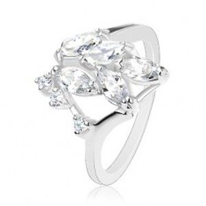 Šperky eshop - Ligotavý prsteň striebornej farby, číre brúsené zrnká, okrúhle zirkóniky R32.20 - Veľkosť: 58 mm