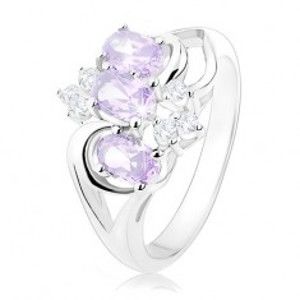 Šperky eshop - Ligotavý prsteň striebornej farby, svetlofialové ovály, číre zirkóny R34.20 - Veľkosť: 49 mm