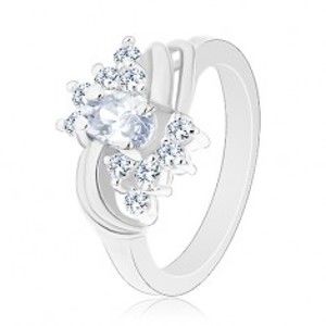 Šperky eshop - Ligotavý prsteň v striebornej farbe a s čírymi zirkónmi, hladké páry oblúkov V02.01 - Veľkosť: 55 mm