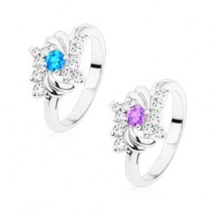 Šperky eshop - Ligotavý prsteň v striebornom odtieni, lesklé oblúčiky, okrúhle zirkóny S15.13 - Veľkosť: 55 mm, Farba: Fialová