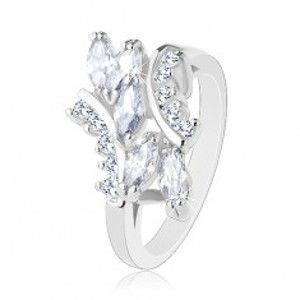 Šperky eshop - Ligotavý prsteň v striebornom odtieni, okrúhle a zrnkové zirkóny čírej farby R31.28 - Veľkosť: 48 mm