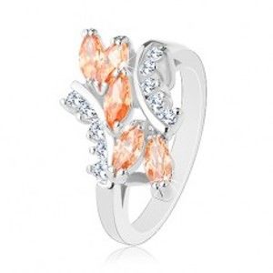 Šperky eshop - Ligotavý prsteň v striebornom odtieni, oranžové zrnká, číre zirkóniky R32.21 - Veľkosť: 57 mm