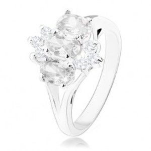 Šperky eshop - Ligotavý prsteň v striebornom odtieni, oválne a okrúhle zirkóny čírej farby R34.2 - Veľkosť: 52 mm