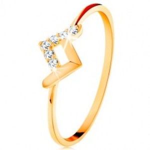 Šperky eshop - Ligotavý prsteň v žltom 9K zlate - lesklý a zirkónový zalomený pásik GG119.37 - Veľkosť: 54 mm