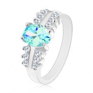 Šperky eshop - Ligotavý prsteň z ocele, číre zirkónové línie, oválny farebný zirkón R28.5 - Veľkosť: 50 mm, Farba: Ružová