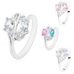 Šperky eshop - Ligotavý prsteň zdobený farebnými zirkónovými oválmi a čírymi zirkónikmi R39.8 - Veľkosť: 59 mm, Farba: Ružová