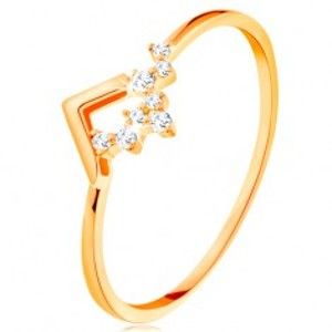Šperky eshop - Ligotavý zlatý prsteň 585 - lesklý zalomený pás, drobné číre zirkóniky GG133.02/16/21 - Veľkosť: 51 mm