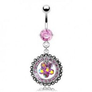 Šperky eshop - Luxusný piercing do pupku vykladaný kvet N25.3