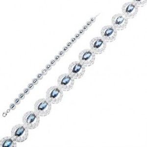 Šperky eshop - Luxusný strieborný náramok 925, žiarivé číre kontúry kruhov, modré ovály AC13.03