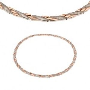 Šperky eshop - Magnetický náhrdelník z ocele 316L, medená a strieborná farba, šikmé pásiky S08.03