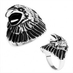 Šperky eshop - Masívny prsteň z ocele 316L, hlava orla s patinou, lesklé ramená HH9.11 - Veľkosť: 69 mm