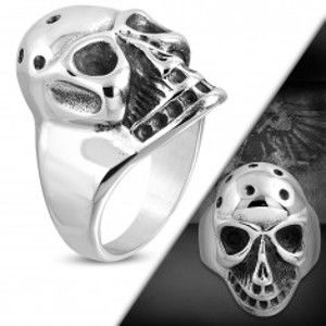 Šperky eshop - Masívny prsteň z ocele 316L, patinovaná lebka s jamkami na temene K02.01 - Veľkosť: 53 mm
