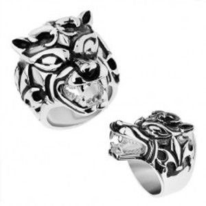 Šperky eshop - Masívny prsteň z ocele 316L, vypuklý patinovaný vlk, Fleur de Lis Z39.13/14 - Veľkosť: 59 mm