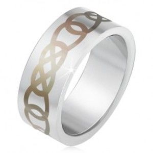 Šperky eshop - Matný oceľový prsteň striebornej farby, sivý ornament z obrysov sĺz BB2.7 - Veľkosť: 58 mm