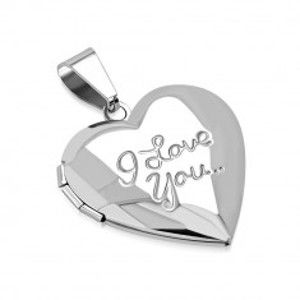 Šperky eshop - Medailón z chirurgickej ocele - zrkadlovolesklé srdiečko, nápis "I Love You.." AA31.19