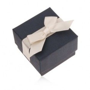 Šperky eshop - Modrá darčeková krabička na prsteň, prívesok a náušnice, krémová mašľa U23.6