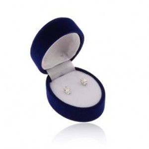 Šperky eshop - Modrá oválna krabička na náušnice alebo dva prstene, zamatový povrch Y50.04