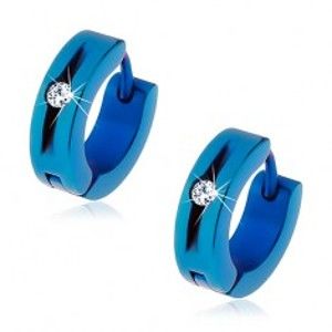 Šperky eshop - Modré náušnice z ocele 316L, číry zirkónik v zvislom záreze, kĺbové G16.28