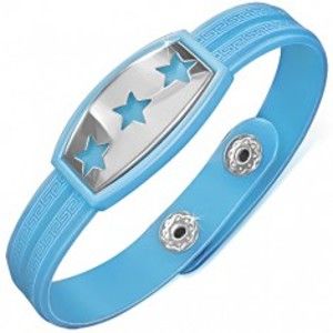 Šperky eshop - Modrý gumený náramok s hviezdami na oceľovej známke Z9.12