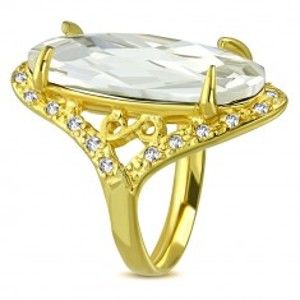 Šperky eshop - Mohutnejší prsteň zlatej farby z ocele - číry brúsený zirkón, symbol nekonečna C22.01 - Veľkosť: 52 mm