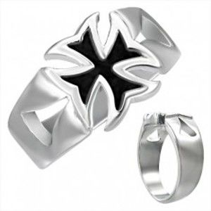 Mohutný oceľový prsteň s patinovaným maltézskym krížom - Veľkosť: 60 mm