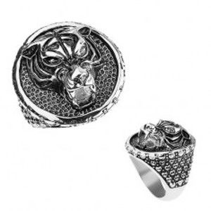 Šperky eshop - Mohutný prsteň z ocele 316L, tiger s vycerenými zubami, patinovaný Z30.8 - Veľkosť: 60 mm